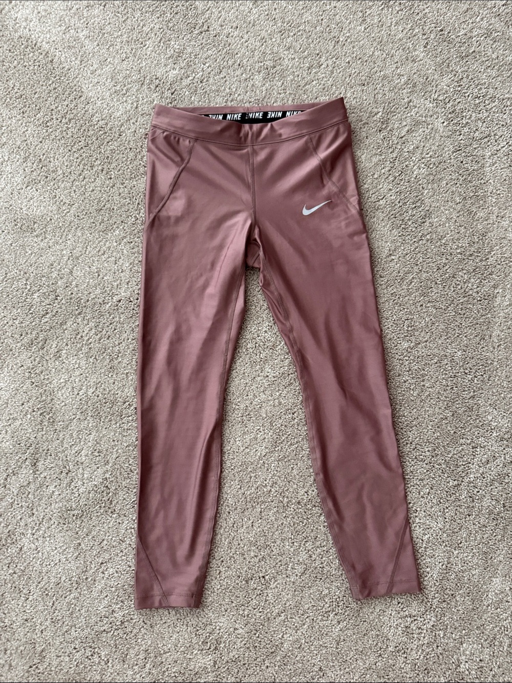 Nike Dusty Rose High-Rise Leggings with Silver Swoosh